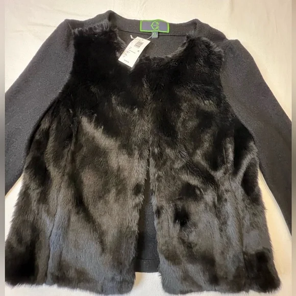 C Wonder Black Faux fur wool cardigan with hook closures. Brand new with tags. - Picture 1 of 11